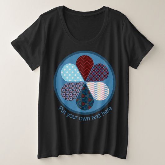 TRENDY BLAUWE PATCHWORK GEPATROONDE BLOEMCIRKEL TE GROTE MAAT T-SHIRT (Design voorkant)