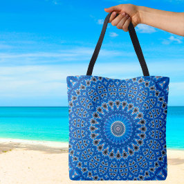 Trendy blauwe saffier eiland boho tote bag