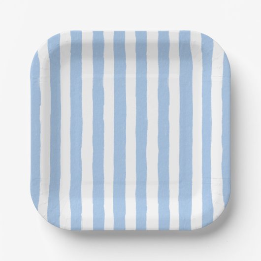 Trendy Blauwe Streep Papieren Bordje (Voorkant)