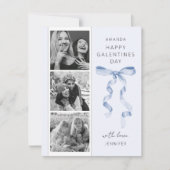 Trendy Blauwe Strik 3 Foto Galentines Day Kaart (Voorkant)
