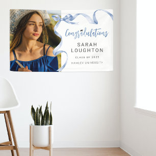 Trendy Blauwe Strik Foto Afstuderen Spandoek