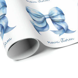 Trendy blauwe strik gepersonaliseerd met naam en m cadeaupapier