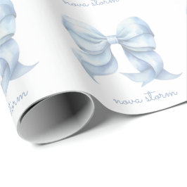 Trendy blauwe strik gepersonaliseerd met naam en m cadeaupapier
