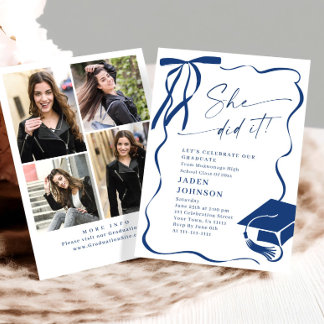Trendy Blauwe Strik Lint 4 FOTO Afsluitingsfeest Kaart