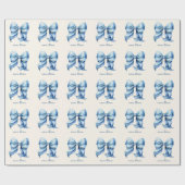 Trendy Blauwe Strik Met Naam Monogram Personalized Cadeaupapier (Vlak)