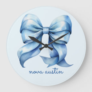 Trendy Blauwe Strik Met Naam Monogram Personalized Grote Klok