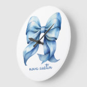 Trendy Blauwe Strik Persoonlijk Met Naam Monogram Grote Klok (Hoek)