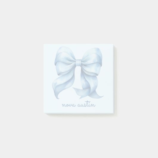 Trendy Blauwe Strik Persoonlijk Met Naam Monogram Post-it® Notes (Voorkant)