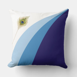 Trendy blauwe tinten golvende lijnen & pauwveer kussen