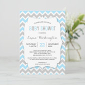 Trendy blauwgrijze BOY baby shower uitnodiging (Staand voorkant)