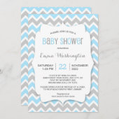 Trendy blauwgrijze BOY baby shower uitnodiging (Voorkant / Achterkant)