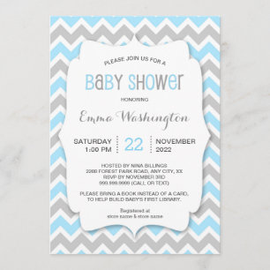 Trendy blauwgrijze BOY baby shower uitnodiging