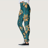 Trendy Blauwgroen bladeren Sinaasappel tropisch bl Leggings (Links)