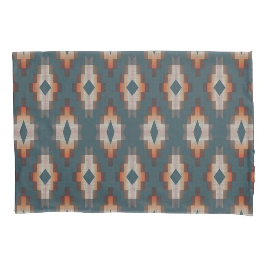 Trendy Blauwgroen Blauw Oranje Donkerbruin Tribal  Kussensloop (Voorkant-Links)