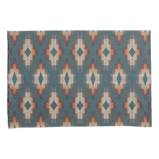 Trendy Blauwgroen Blauw Oranje Donkerbruin Tribal Kussensloop (Voorkant-Rechts)
