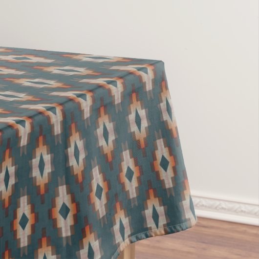 Trendy Blauwgroen Blauw Oranje Donkerbruin Tribal Tafelkleed (Voorbeeld)