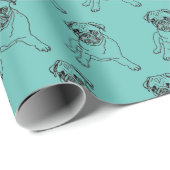 Trendy Blauwgroen Blue Hipster Masculine Pug Dog D Cadeaupapier (Rol Hoek)