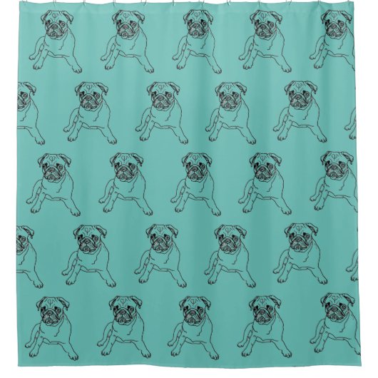 Trendy Blauwgroen Blue Pug Dog Shower Curtain Douchegordijn (Voorkant)