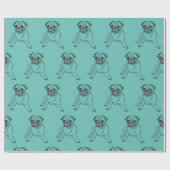 Trendy Blauwgroen Blue Pug Dog Tekening Cadeaupapier (Vlak)
