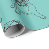 Trendy Blauwgroen Blue Pug Dog Tekening Cadeaupapier (Rol Hoek)