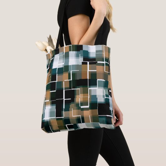 Trendy Blauwgroen Bruin Witte Pset Tote Bag (Dichtbij)