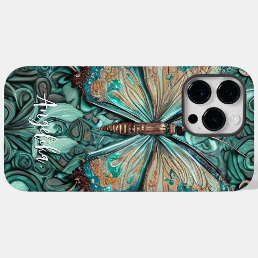 Trendy Blauwgroen Butterfly - Gepersonaliseerde na Case-Mate iPhone Case (Achterkant (horizontaal))