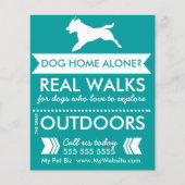 Trendy Blauwgroen Dog Silhouette Dog Walker Flyer (Voorkant)