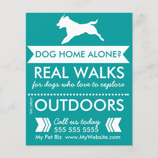 Trendy Blauwgroen Dog Silhouette Dog Walker Flyer (Voorkant)