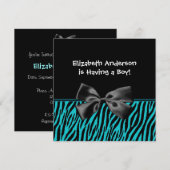 Trendy Blauwgroen en Black Zebra Print Boy Baby sh Kaart (Voorkant / Achterkant)