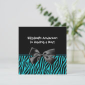 Trendy Blauwgroen en Black Zebra Print Boy Baby sh Kaart (Staand voorkant)