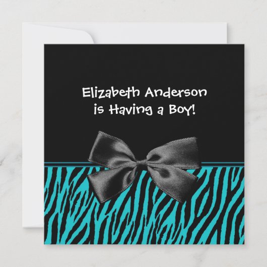 Trendy Blauwgroen en Black Zebra Print Boy Baby sh Kaart (Voorkant)