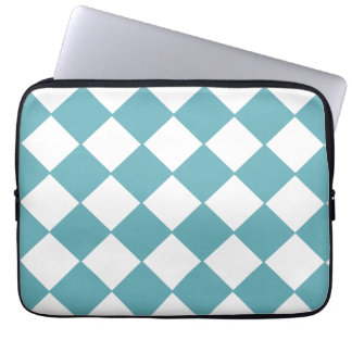 Trendy Blauwgroen en wit Checkerboard Patroon Laptop Sleeve