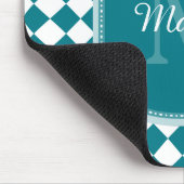 Trendy Blauwgroen en Witte Gecontroleerde Naam Muismat (Hoek)