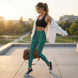 Trendy Blauwgroen en zwart op kunst Geometrisch pa Leggings