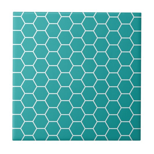Trendy Blauwgroen Geometric Honeycomb Hexagon Patt Tegeltje (Voorkant)