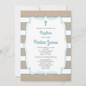 Trendy Blauwgroen + gestript canvas Baptisme-uitno Kaart (Voorkant)