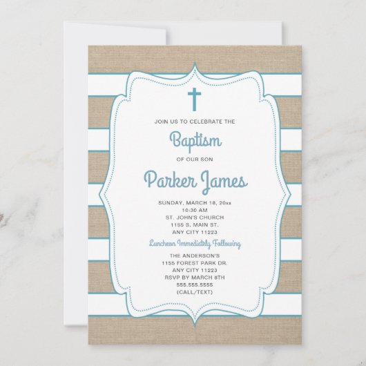 Trendy Blauwgroen + gestript canvas Baptisme-uitno Kaart (Voorkant)