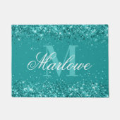 Trendy Blauwgroen Glitter Blue Green Monogram Deurmat (Voorkant)