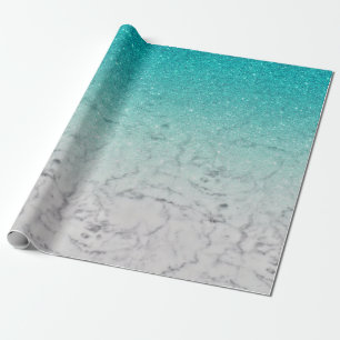 Trendy Blauwgroen Glitter Ombre Wit Marmer Cadeaupapier