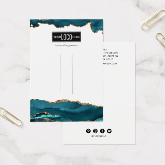 Trendy Blauwgroen & Gold Agate Hair Clip Display Visitekaartje (Kantoor)