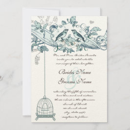 Trendy Blauwgroen Green Bird Cage Scroll Wedding Kaart