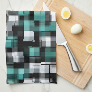 Trendy Blauwgroen Groen Blauw Wit Abstract Plays Theedoek
