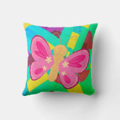 Trendy Blauwgroen, groene en roze abstracte vlinde Kussen (Achterkant)