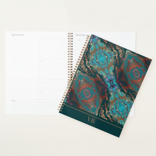 Trendy Blauwgroen Monogram Planner (Display)