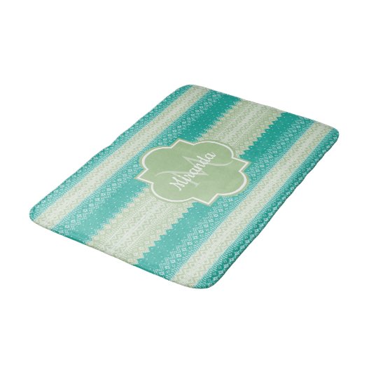 Trendy Blauwgroen Neo Mint Green Knit Pattern and  Badmat (Gekanteld)