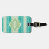 Trendy Blauwgroen Neo Mint Green Knit Pattern and Bagagelabel (Voorkant horizontaal)