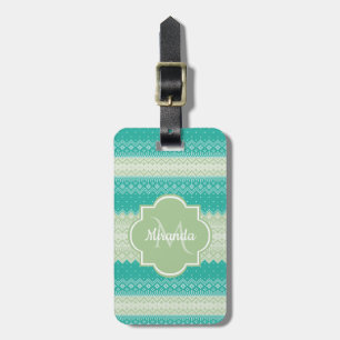 Trendy Blauwgroen Neo Mint Green Knit Pattern and Bagagelabel