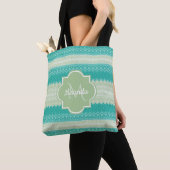 Trendy Blauwgroen Neo Mint Green Knit Pattern and Tote Bag (Dichtbij)