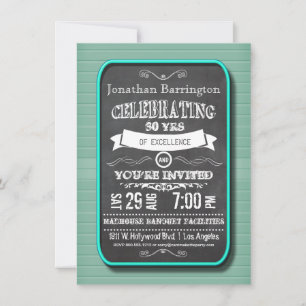 Trendy Blauwgroen Neon Chalkboard Birthday Party I Kaart