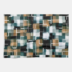 Trendy Blauwgroen Oranje Bruin Witte Spaanplaat Theedoek